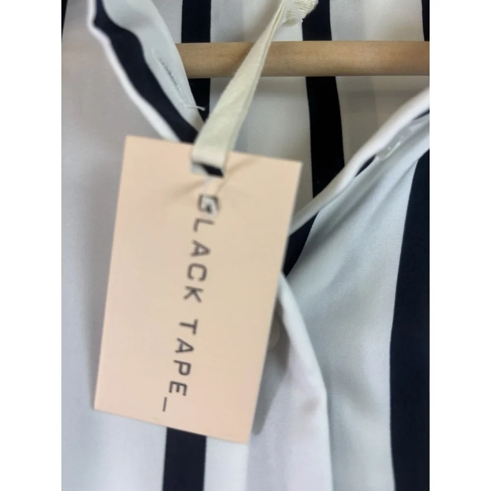 Black Tape Womens S Button Up Shirt Oversized Black Vertical Stripe On White NWT